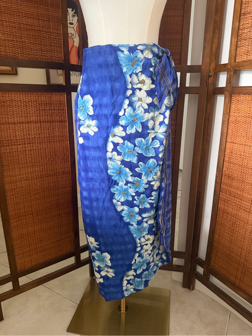Vintage Jams World Blue Floral Sarong Wrap Skirt medium